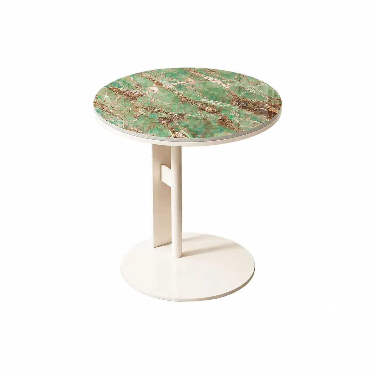 Artful Sintered Stone Side Table with Slim Round Top and Geometric Base
