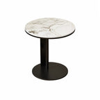 Artful Sintered Stone Side Table with Slim Round Top and Geometric Base