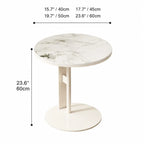 Artful Sintered Stone Side Table with Slim Round Top and Geometric Base Dimensions