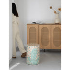 Artisanal Shell Mosaic Drum Side Table for Bedroom and Living Room