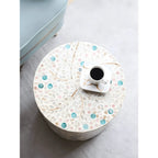 Artisanal Shell Mosaic Drum Side Table for Bedroom and Living Room