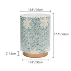 Artisanal Shell Mosaic Drum Side Table for Bedroom and Living Room Dimensions