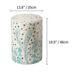 Artisanal Shell Mosaic Drum Side Table for Bedroom and Living Room Dimensions