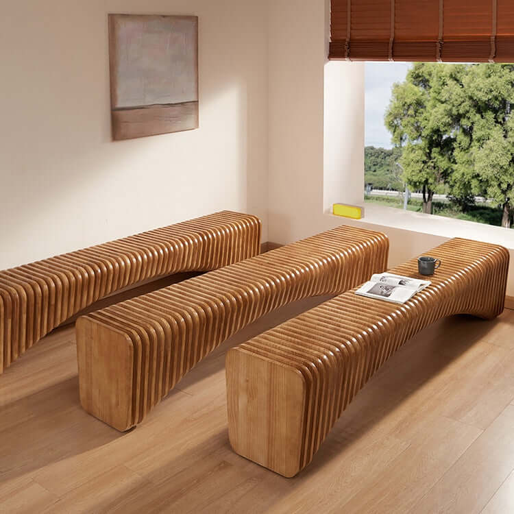 Artistic Accordion-Style Bench in Eco-Friendly Wood