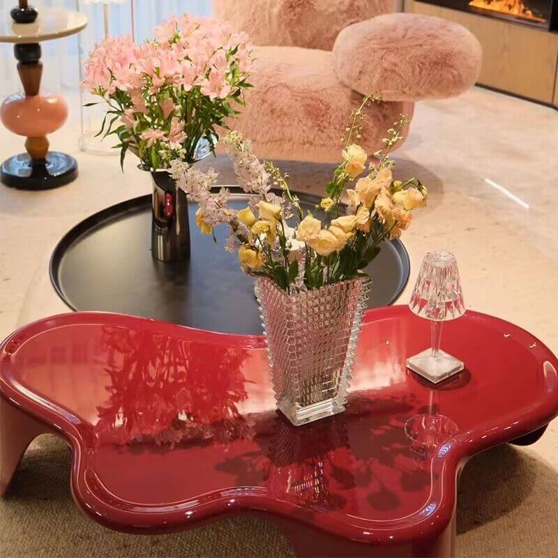Artistic Indoor Coffee Table Set with Fiberglass Base and Tray Top Secondary image