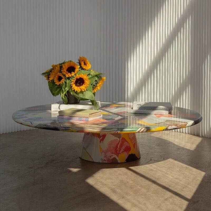 Artistic Round Table with Fiberglass Top and Tapered Base Secondary image