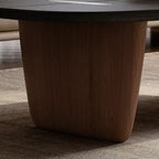 Ash Veneer Coffee Table with Sculpted Base and Oval Wabi-Sabi Silhouette