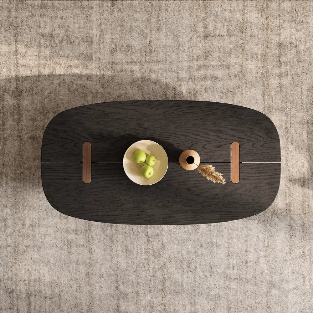 Ash Veneer Coffee Table with Sculpted Base and Oval Wabi-Sabi Silhouette