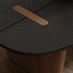Ash Veneer Coffee Table with Sculpted Base and Oval Wabi-Sabi Silhouette