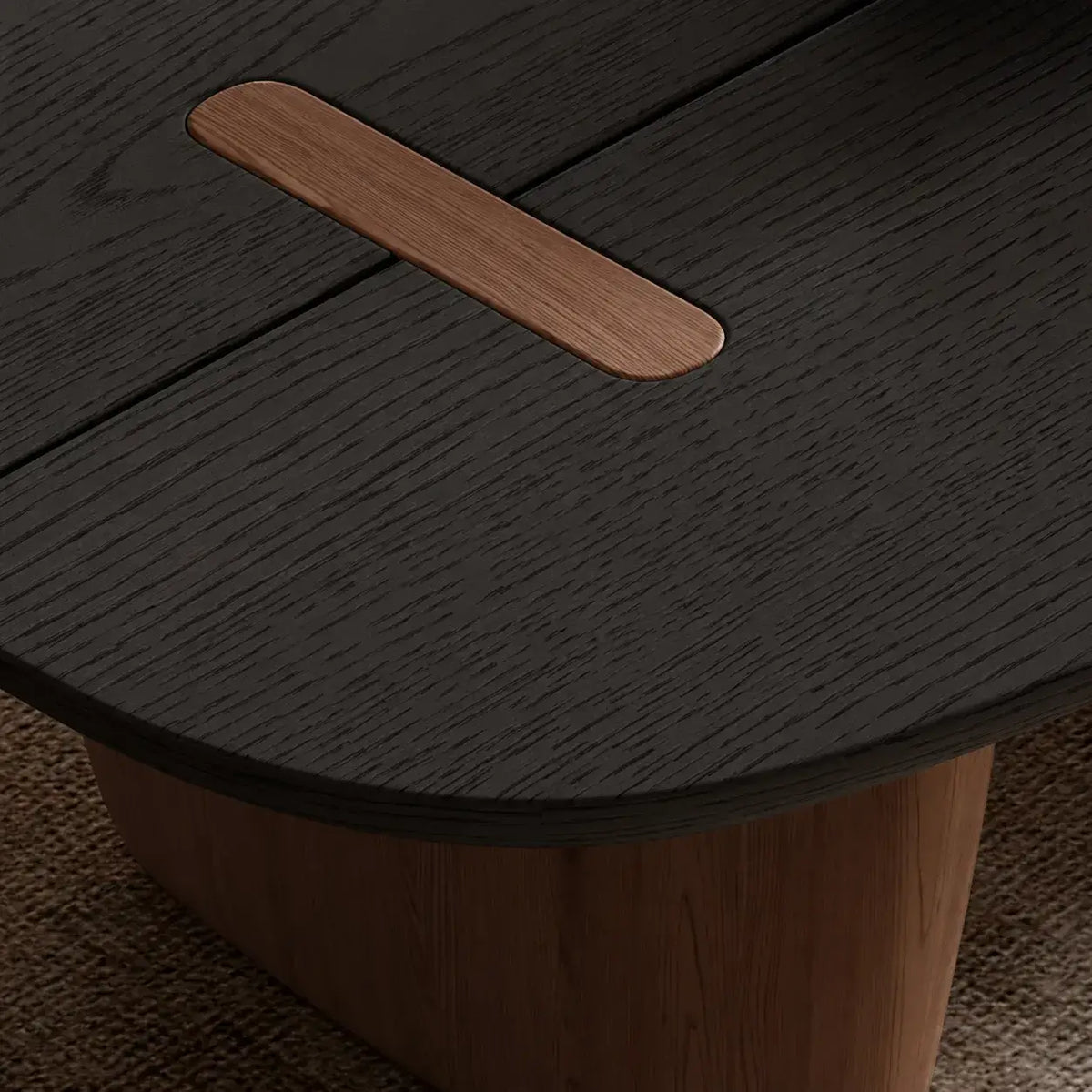 Ash Veneer Coffee Table with Sculpted Base and Oval Wabi-Sabi Silhouette