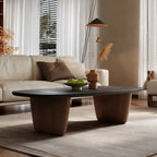 Ash Veneer Coffee Table with Sculpted Base and Oval Wabi-Sabi Silhouette