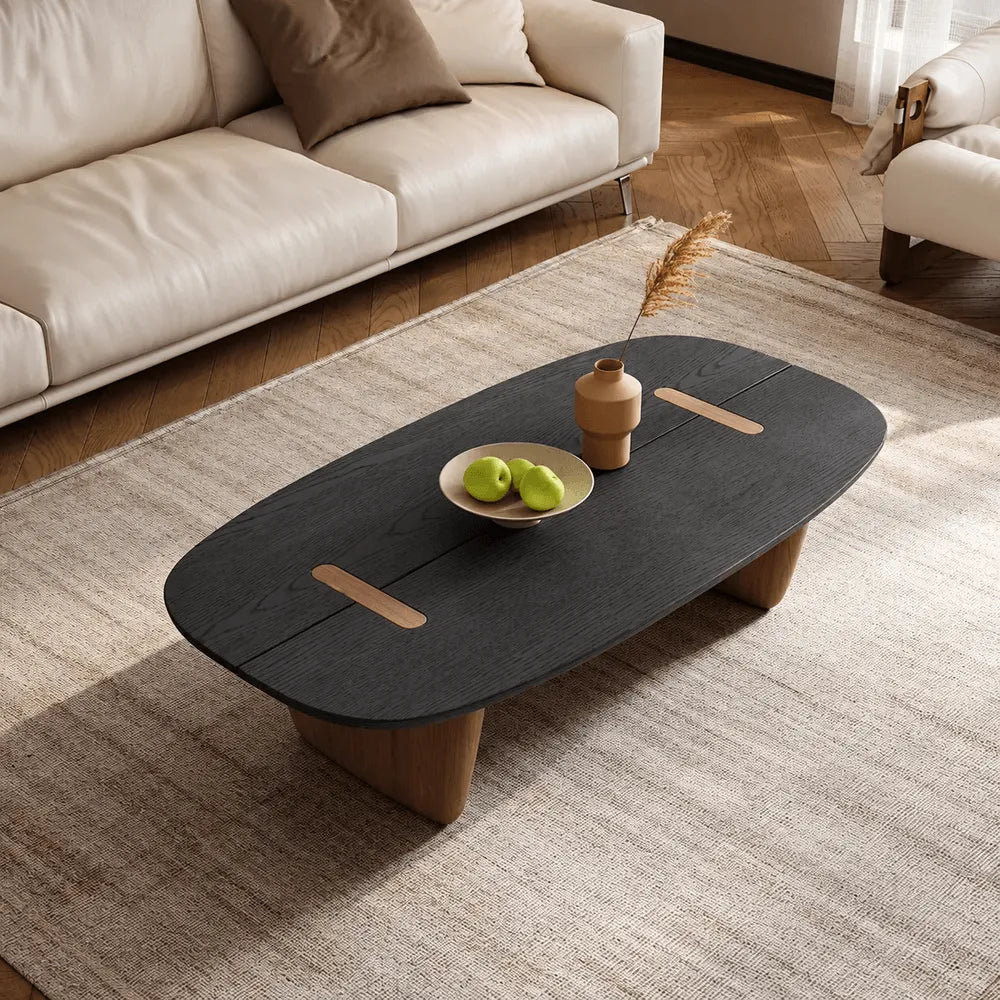 Ash Veneer Coffee Table with Sculpted Base and Oval Wabi-Sabi Silhouette Main Product Image Main image