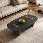 Ash Veneer Coffee Table with Sculpted Base and Oval Wabi-Sabi Silhouette Main Product Image