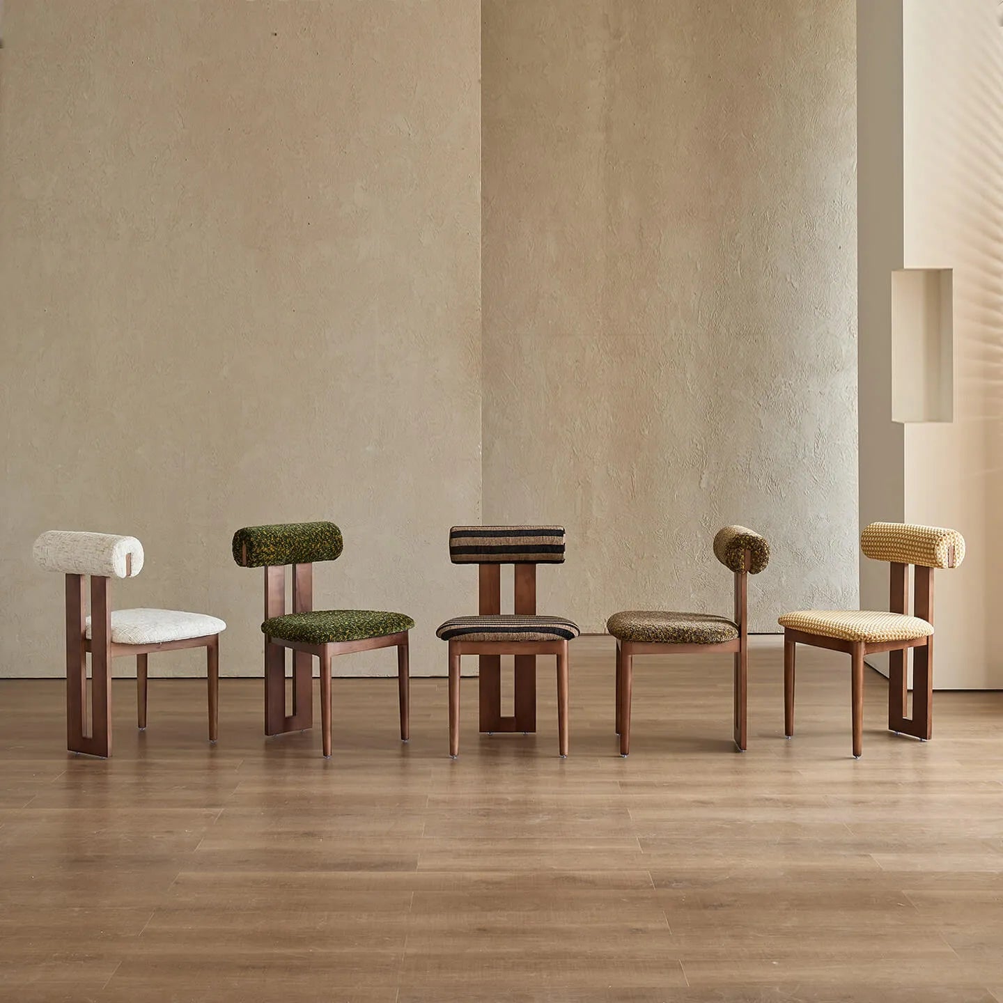Ash Vintage Wood Dining Chair Set with Curved Lumbar Comfort and Tailored Cushion Detail