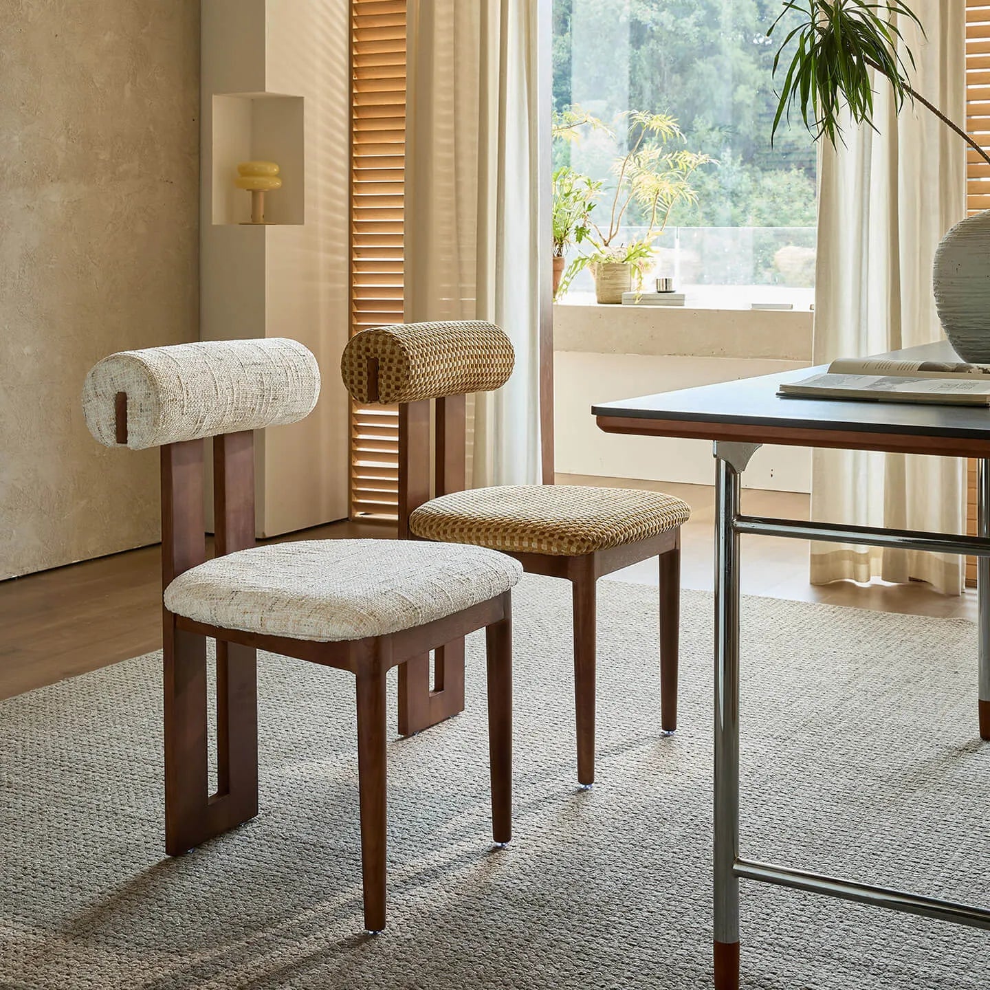 Ash Vintage Wood Dining Chair Set with Curved Lumbar Comfort and Tailored Cushion Detail