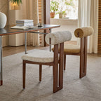 Ash Vintage Wood Dining Chair Set with Curved Lumbar Comfort and Tailored Cushion Detail