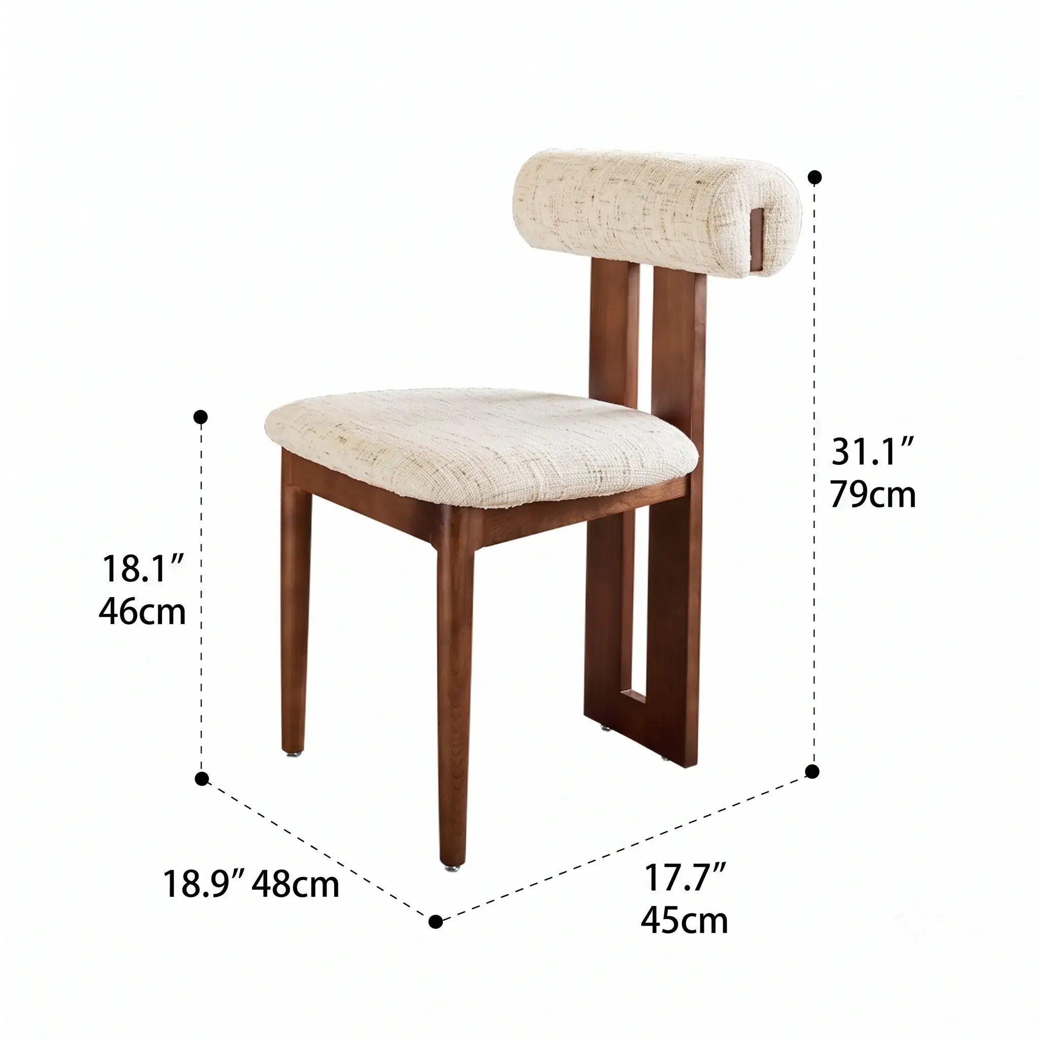Ash Vintage Wood Dining Chair Set with Curved Lumbar Comfort and Tailored Cushion Detail Dimensions