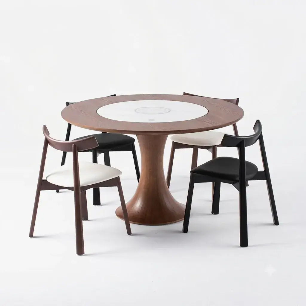 Ash Wood Dining Chair With Curved Arms, Leather and Linen Options