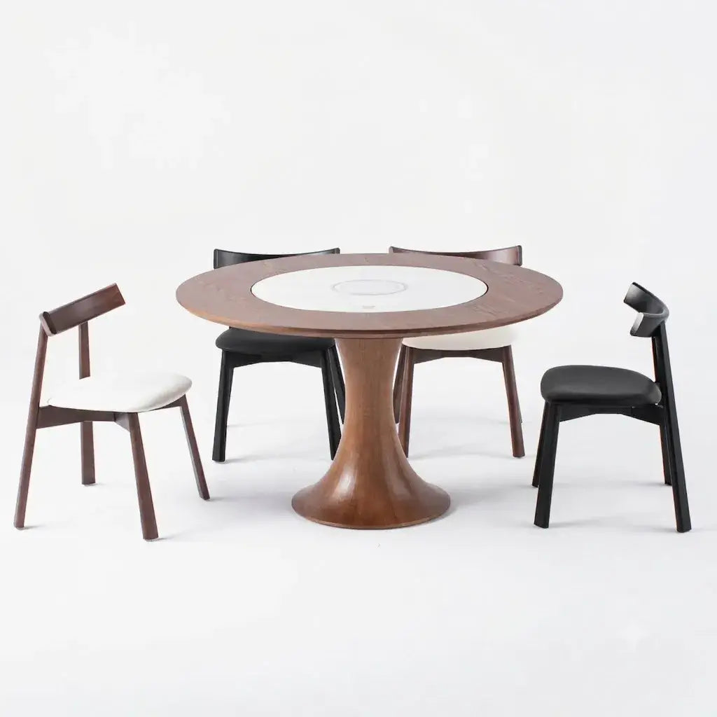 Ash Wood Dining Chair With Curved Arms, Leather and Linen Options