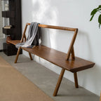 Ash Wood Indoor Bench with Open Back, Vintage Entryway Bench