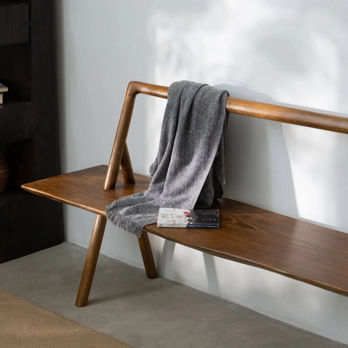 Ash Wood Indoor Bench with Open Back, Vintage Entryway Bench
