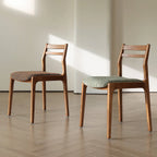 Ash Wood Modern Art Deco Dining Chair with Boucle Seat and Curved Back