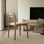Ash Wood Modern Art Deco Dining Chair with Boucle Seat and Curved Back