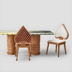 Ash Wood Playing Card Spade Chair Series, Sculptural Upholstered Dining Accent Seating