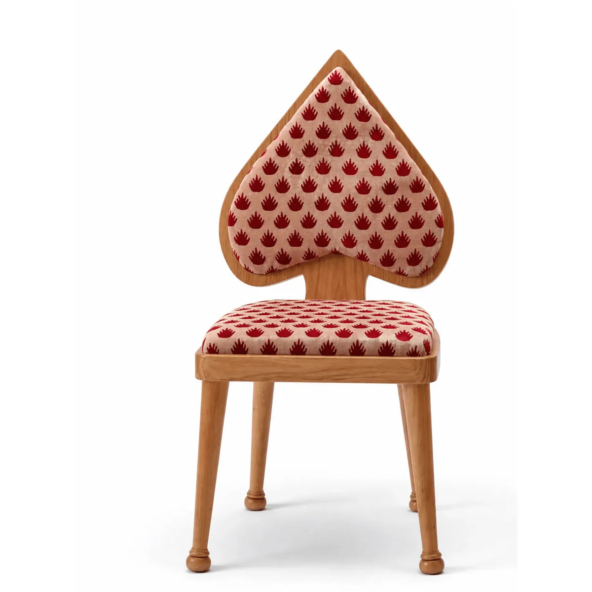 Ash Wood Playing Card Spade Chair Series, Sculptural Upholstered Dining Accent Seating