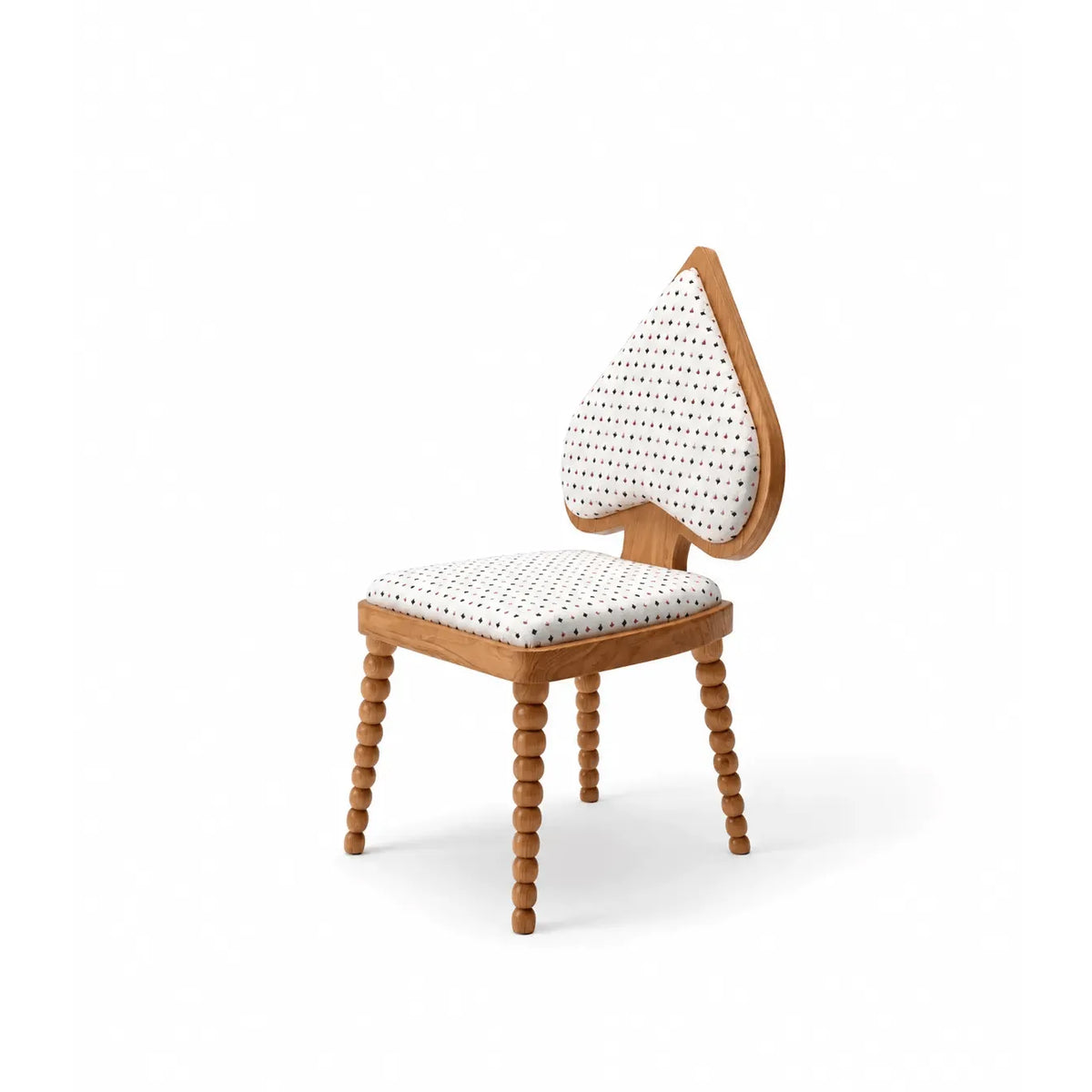Ash Wood Playing Card Spade Chair Series, Sculptural Upholstered Dining Accent Seating