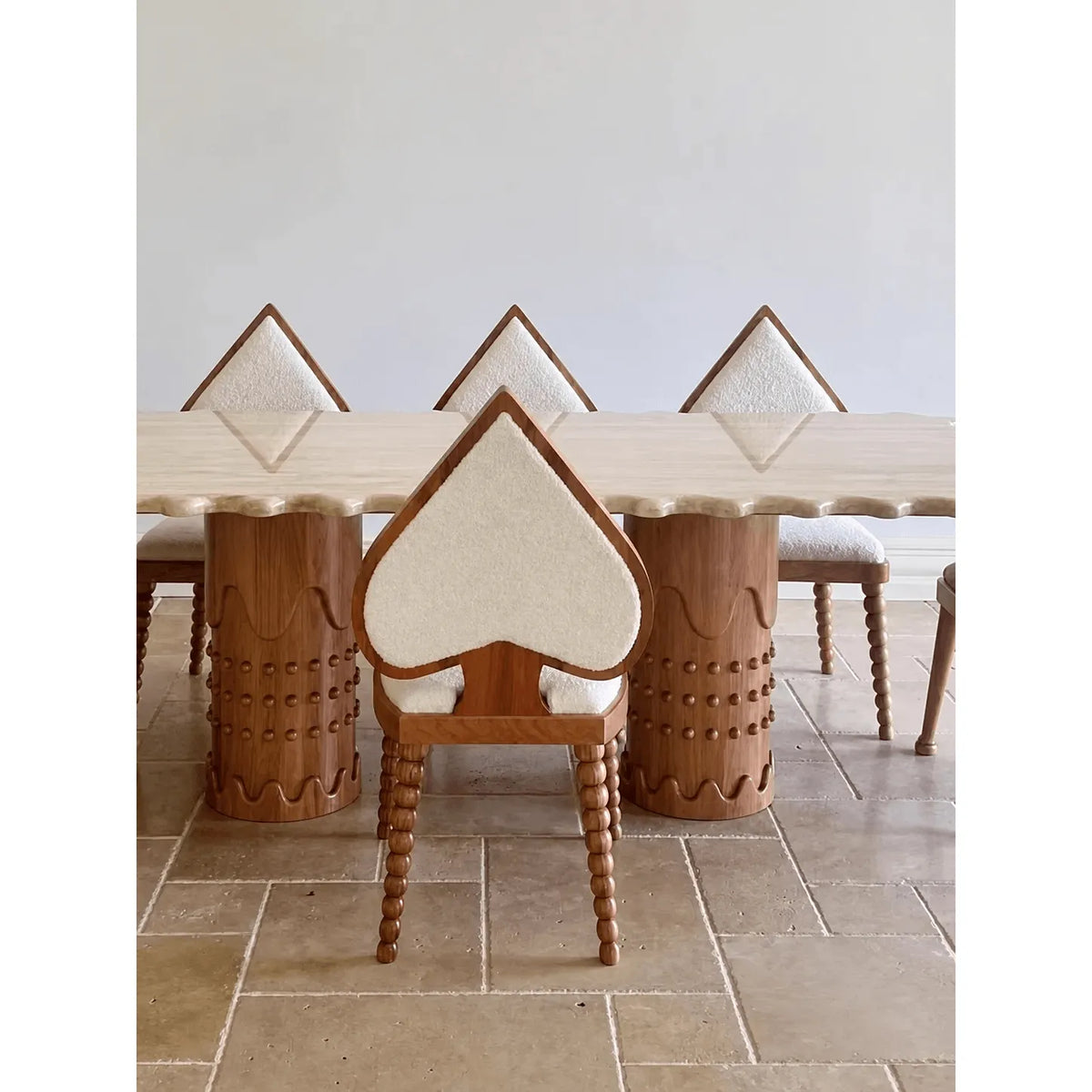 Ash Wood Playing Card Spade Chair Series, Sculptural Upholstered Dining Accent Seating