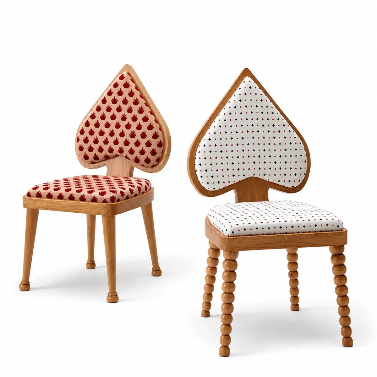 Ash Wood Playing Card Spade Chair Series, Sculptural Upholstered Dining Accent Seating Main Product Image