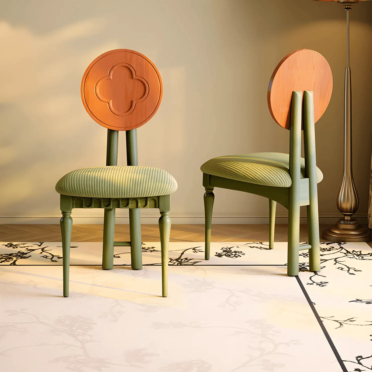 Ash Wood Set of 2 Dining Chairs With Clover Back and Corduroy Seat Main Product Image