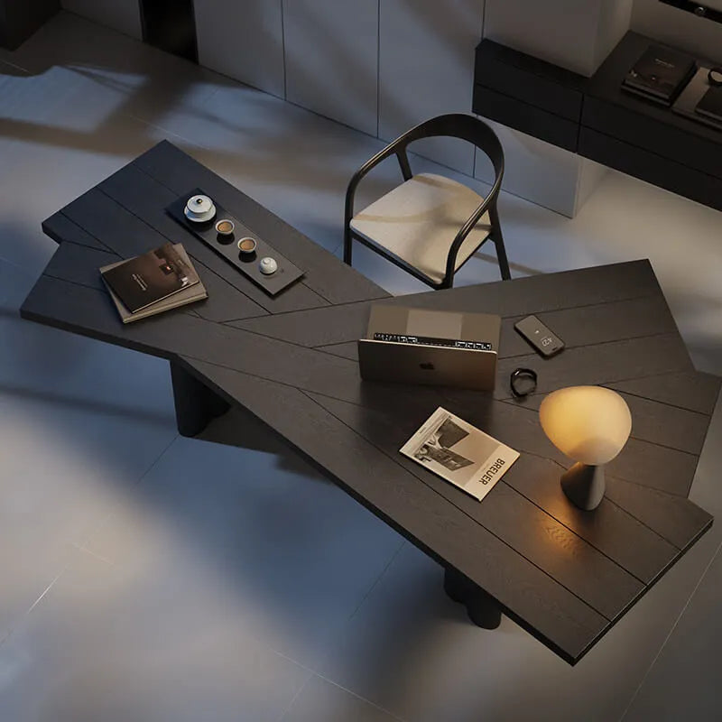 Asymmetric Geometric Wood Desk Series With Wooden Office Chair Sets サブ画像