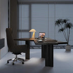 Asymmetric Geometric Wood Desk Series With Wooden Office Chair Sets
