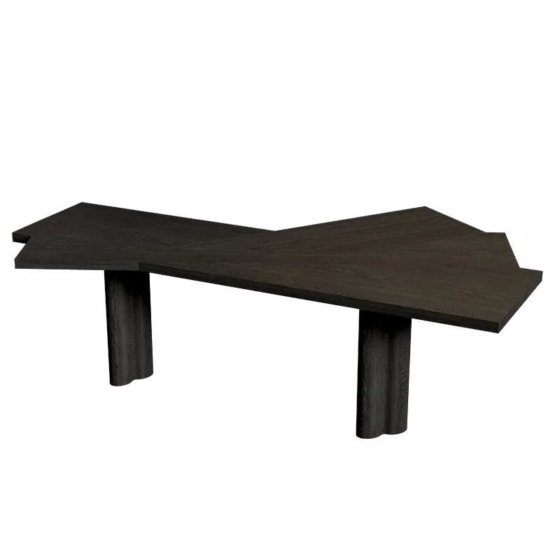 Asymmetric Geometric Wood Desk Series With Wooden Office Chair Sets