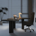 Asymmetric Geometric Wood Desk Series With Wooden Office Chair Sets