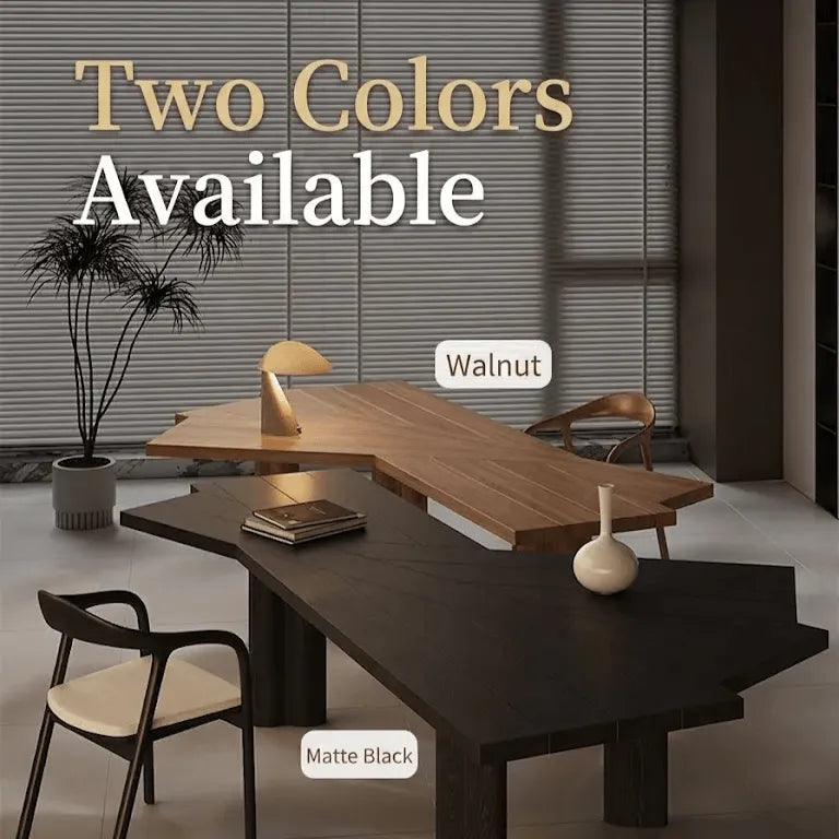 Asymmetric Geometric Wood Desk Series With Wooden Office Chair Sets