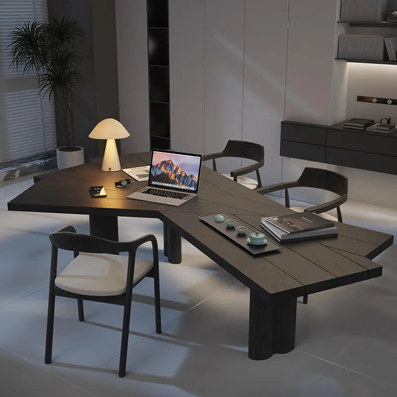 Asymmetric Geometric Wood Desk Series With Wooden Office Chair Sets Main Product Image メイン画像