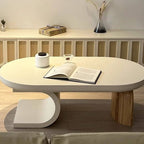 Asymmetrical Modern Coffee Table with Oval Top and Wood Base