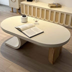 Asymmetrical Modern Coffee Table with Oval Top and Wood Base