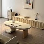 Asymmetrical Modern Coffee Table with Oval Top and Wood Base