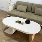 Asymmetrical Modern Coffee Table with Oval Top and Wood Base