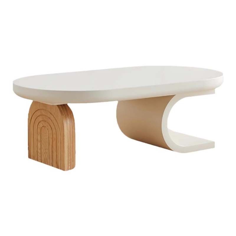 Asymmetrical Modern Coffee Table with Oval Top and Wood Base