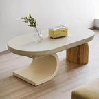 Asymmetrical Modern Coffee Table with Oval Top and Wood Base