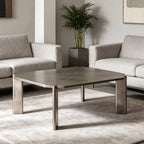 Asymmetrical Stainless Steel Coffee Table with Sculptural Base and Industrial Detailing