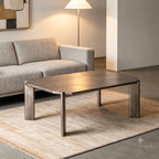 Asymmetrical Stainless Steel Coffee Table with Sculptural Base and Industrial Detailing