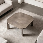 Asymmetrical Stainless Steel Coffee Table with Sculptural Base and Industrial Detailing