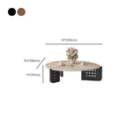 Asymmetrical Travertine Top Coffee Table with Slatted Wood Base Dimensions