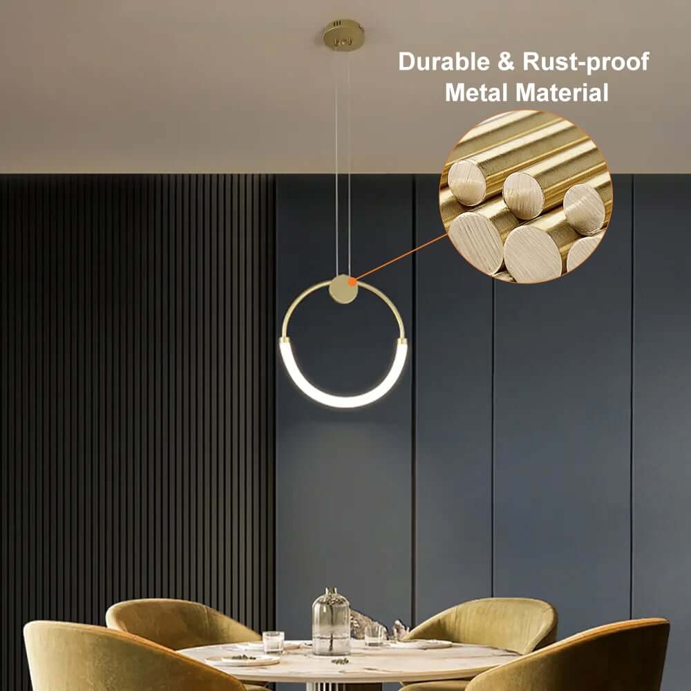 Aura Circle Pendant Light – Gold Metal Ambient Ceiling Fixture